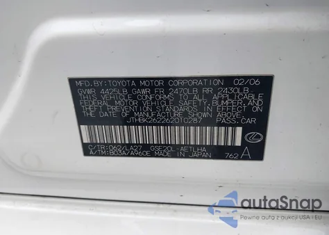 2006 Lexus Is 250 z USA, uszkodzony, nr VIN JTHBK262262010287